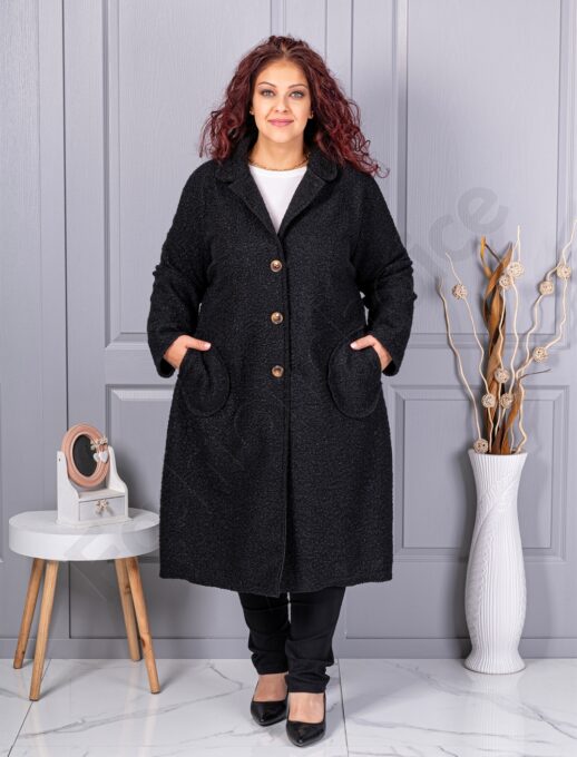 Plus size μπουκλέ παλτό μακρύ-μαύρο-κωδ 6247