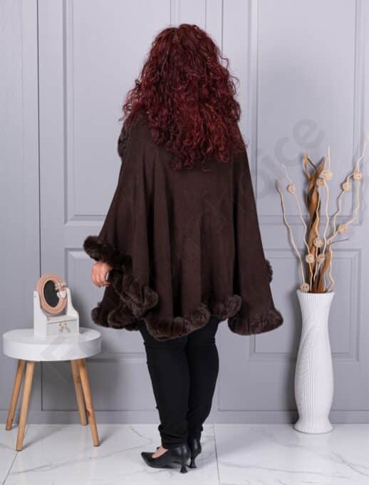 Plus size κάπα με οικολογική γούνα-καφέ-κωδ 293-1
