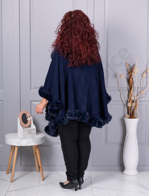 Plus size κάπα με οικολογική γούνα-σκούρο μπλε-κωδ 293-3