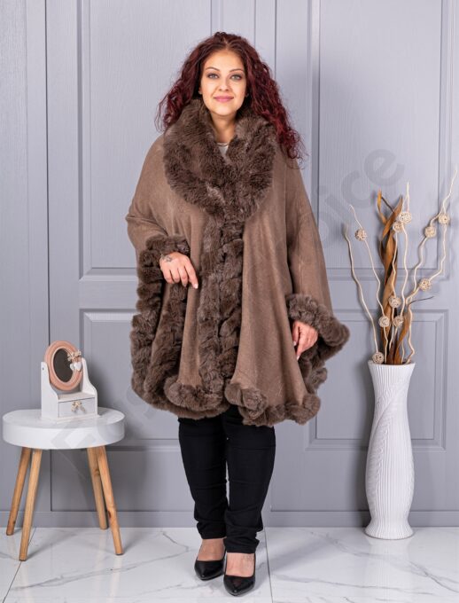 Plus size κάπα με οικολογική γούνα-μόκα-κωδ 293-2