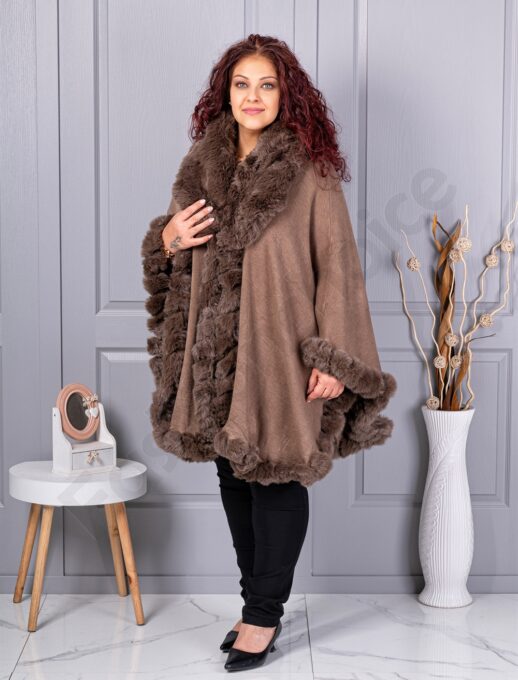 Plus size κάπα με οικολογική γούνα-μόκα-κωδ 293-2