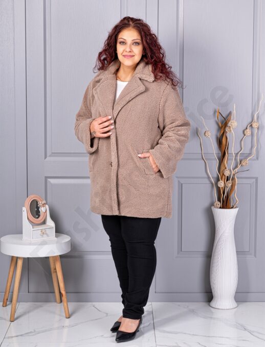 Plus size παλτό Teddy Bear-μπεζ-κωδ 230159-1