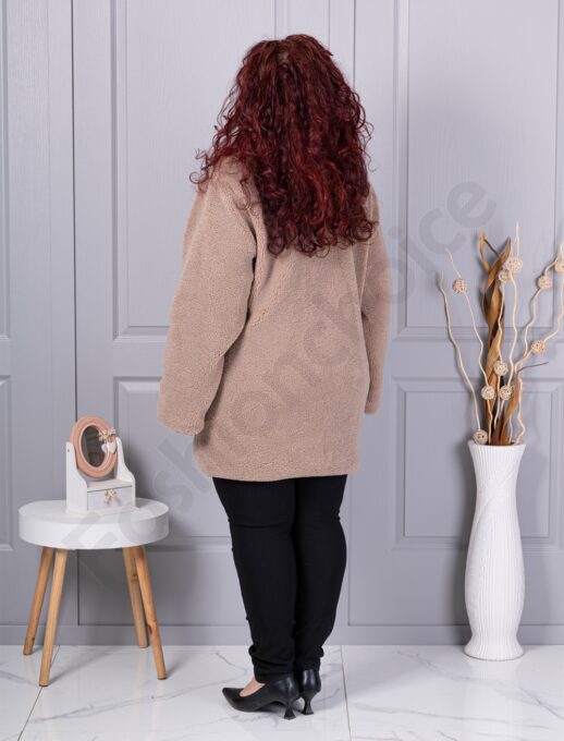 Plus size παλτό Teddy Bear-μπεζ-κωδ 230159-1