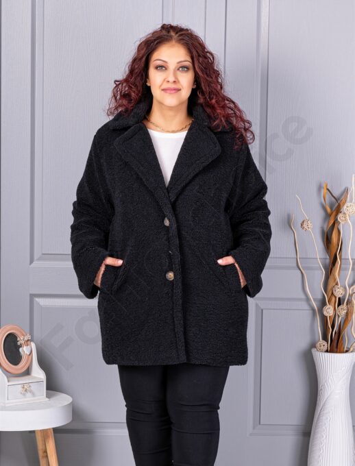 Plus size παλτό Teddy Bear-μαύρο-κωδ 230159