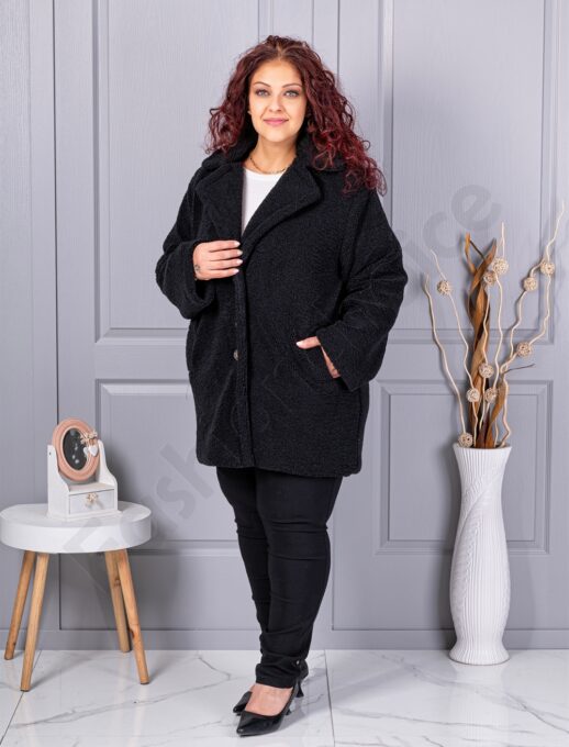 Plus size παλτό Teddy Bear-μαύρο-κωδ 230159