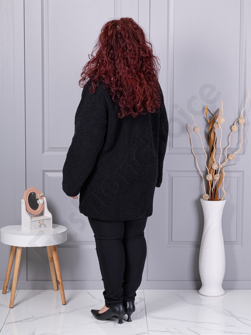 Plus size παλτό Teddy Bear-μαύρο-κωδ 230159
