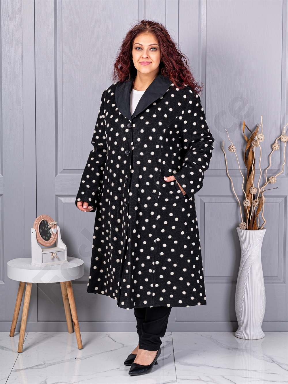 Plus size μάλλινο παλτό με πουά-κωδ 10541
