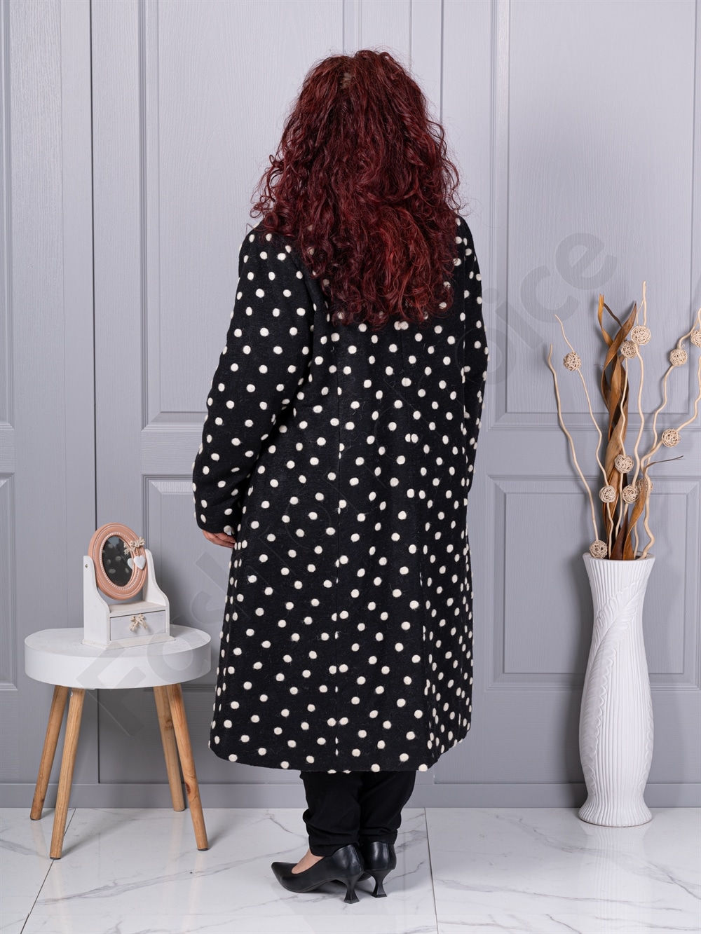 Plus size μάλλινο παλτό με πουά-κωδ 10541