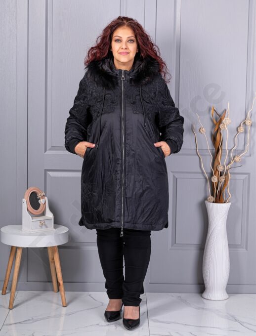 Plus size μακρύ μπουφάν με κέντημα-63036