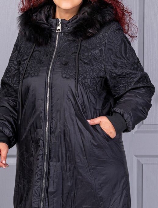 Plus size μακρύ μπουφάν με κέντημα-63036