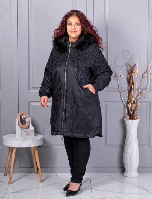 Plus size μακρύ μπουφάν με κέντημα-63036