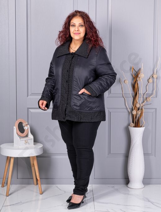 Plus size μπουφάν με κουμπιά-συνδυασμοί υφασμάτων-κωδ 63274