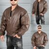 Ανδρικό δερμάτινο μπουφάν bomber-καφέ-κωδ 8975-1