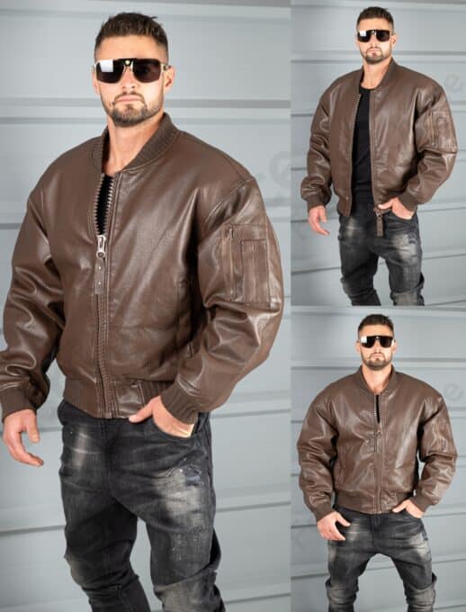 Ανδρικό δερμάτινο μπουφάν bomber-καφέ-κωδ 8975-1