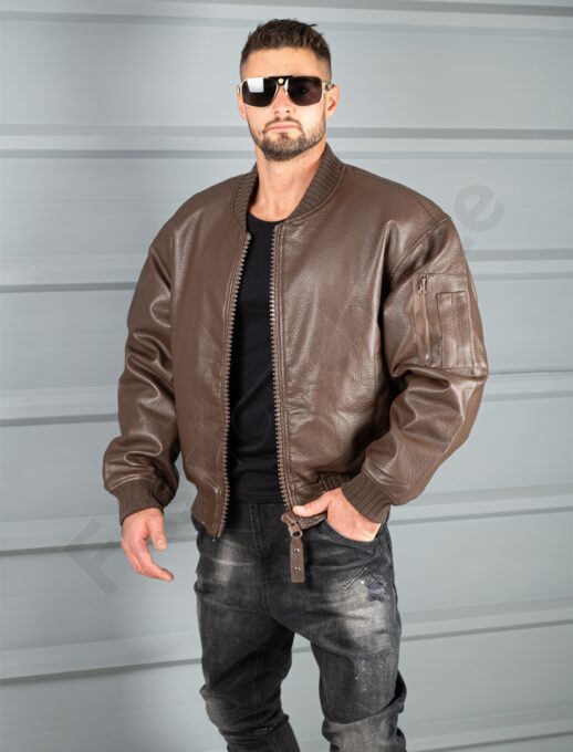 Ανδρικό δερμάτινο μπουφάν bomber-καφέ-κωδ 8975-1