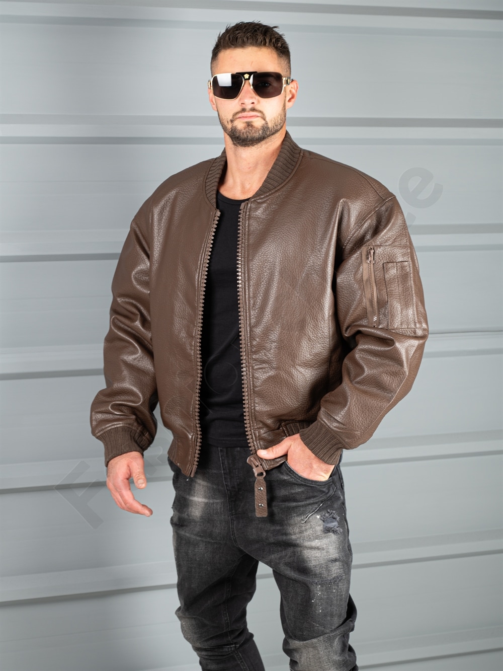 Ανδρικό δερμάτινο μπουφάν bomber-καφέ-κωδ 8975-1