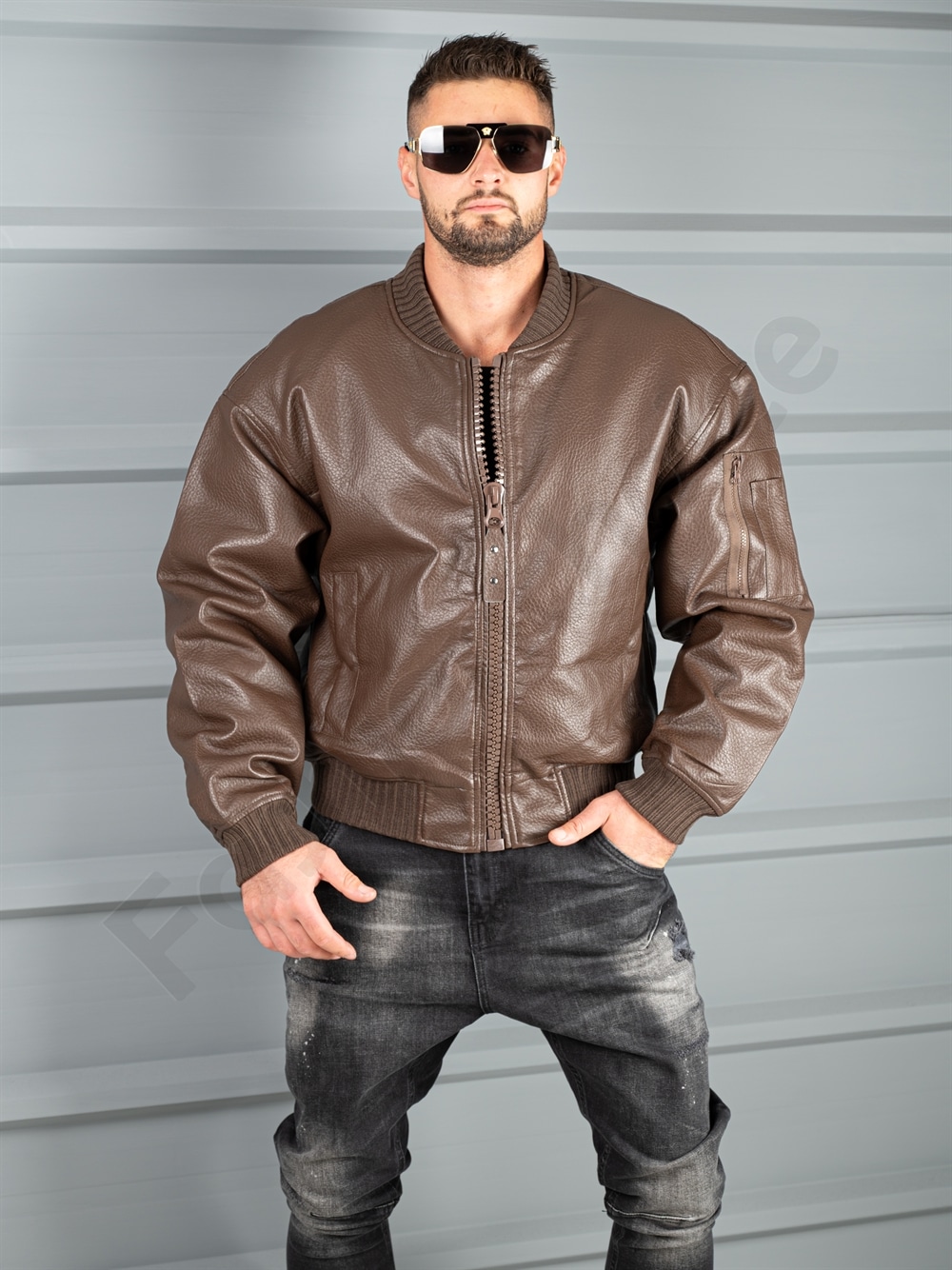Ανδρικό δερμάτινο μπουφάν bomber-καφέ-κωδ 8975-1