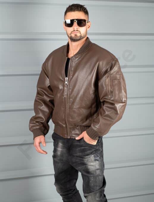 Ανδρικό δερμάτινο μπουφάν bomber-καφέ-κωδ 8975-1