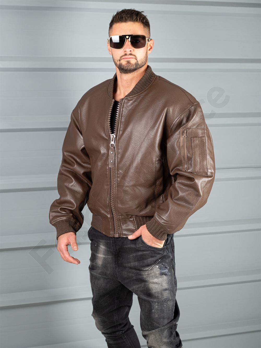 Ανδρικό δερμάτινο μπουφάν bomber-καφέ-κωδ 8975-1