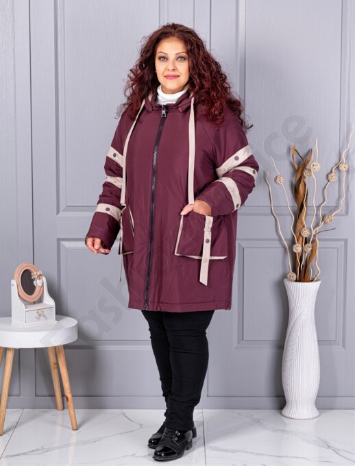 Plus size μπουφάν με διακοσμητικές ρίγες-βουργουνδί-63163-2