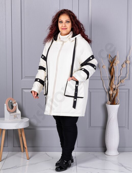 Plus size μπουφάν με διακοσμητικές ρίγες-εκρού-63163-1
