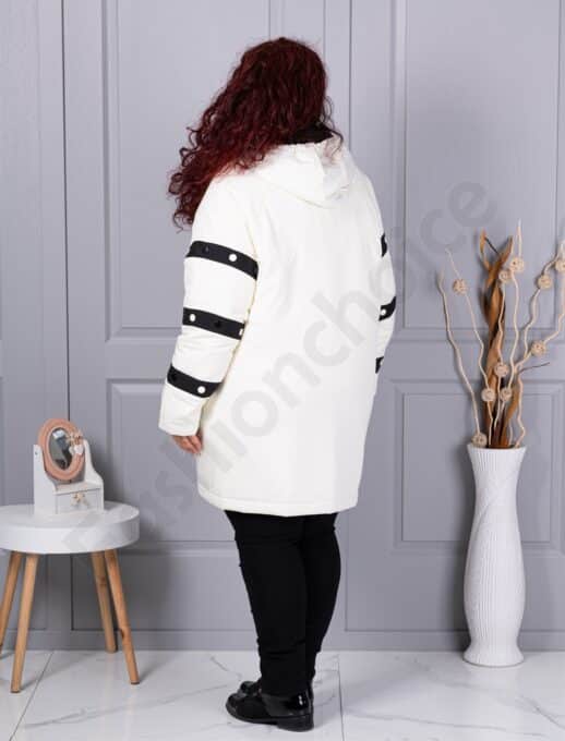 Plus size μπουφάν με διακοσμητικές ρίγες-εκρού-63163-1
