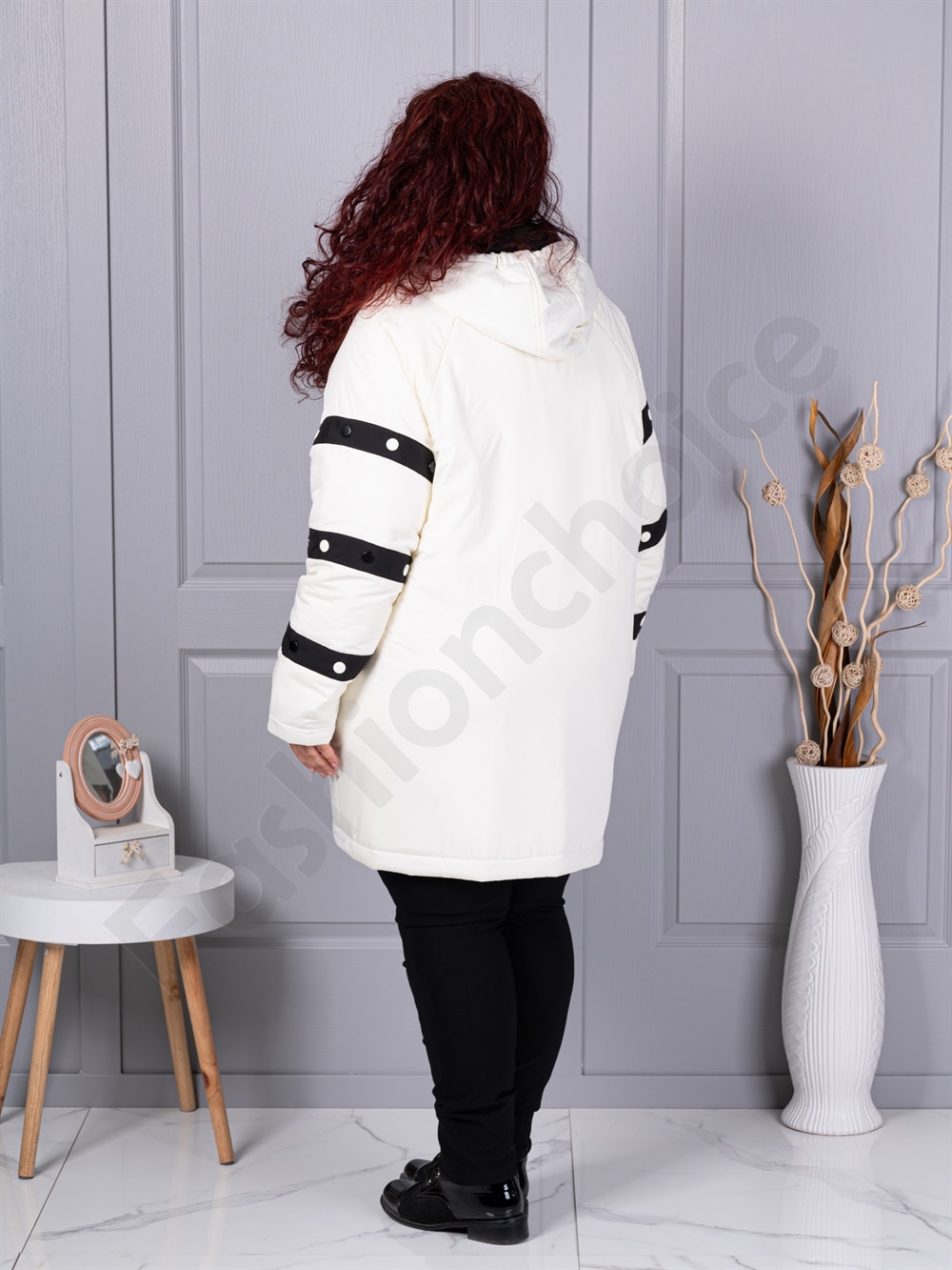 Plus size μπουφάν με διακοσμητικές ρίγες-εκρού-63163-1