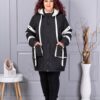 Plus size μπουφάν με διακοσμητικές ρίγες-μαύρο-63163