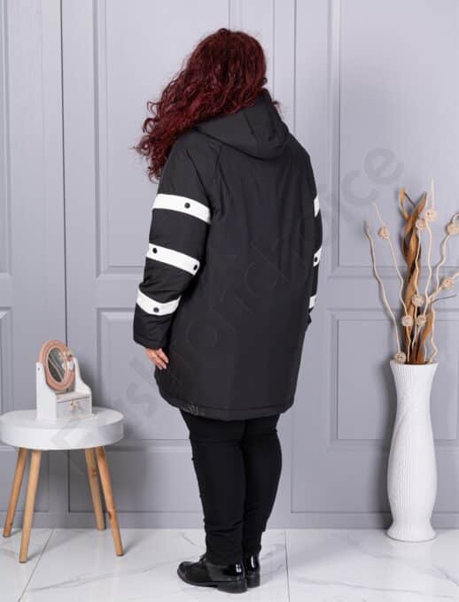 Plus size μπουφάν με διακοσμητικές ρίγες-μαύρο-63163