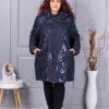 Plus size μπουφάν με μοτίβο και παγιέτες-σκούρο μπλε-κωδ 71399-1