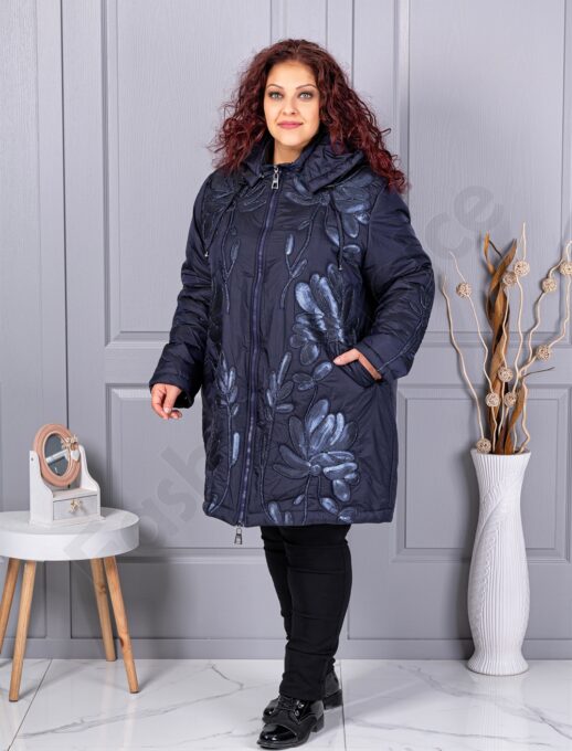Plus size μπουφάν με μοτίβο και παγιέτες-σκούρο μπλε-κωδ 71399-1