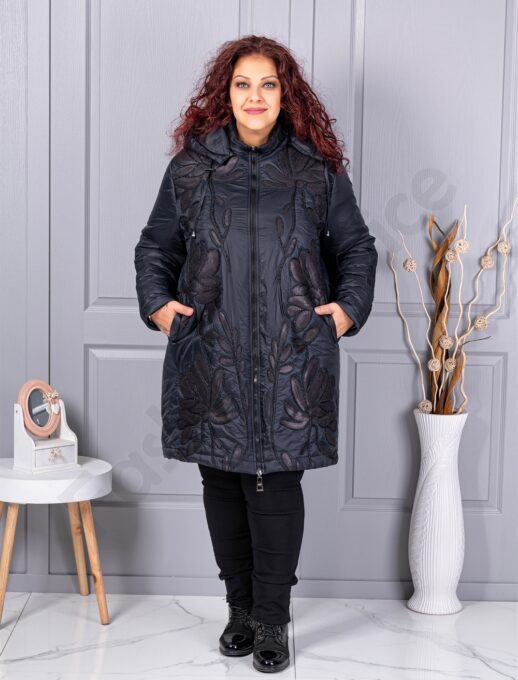 Plus size μπουφάν με μοτίβο και παγιέτες-71399