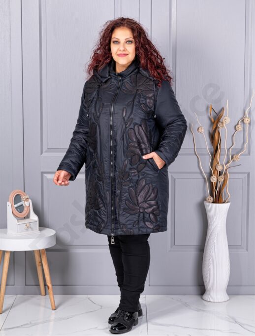 Plus size μπουφάν με μοτίβο και παγιέτες-71399