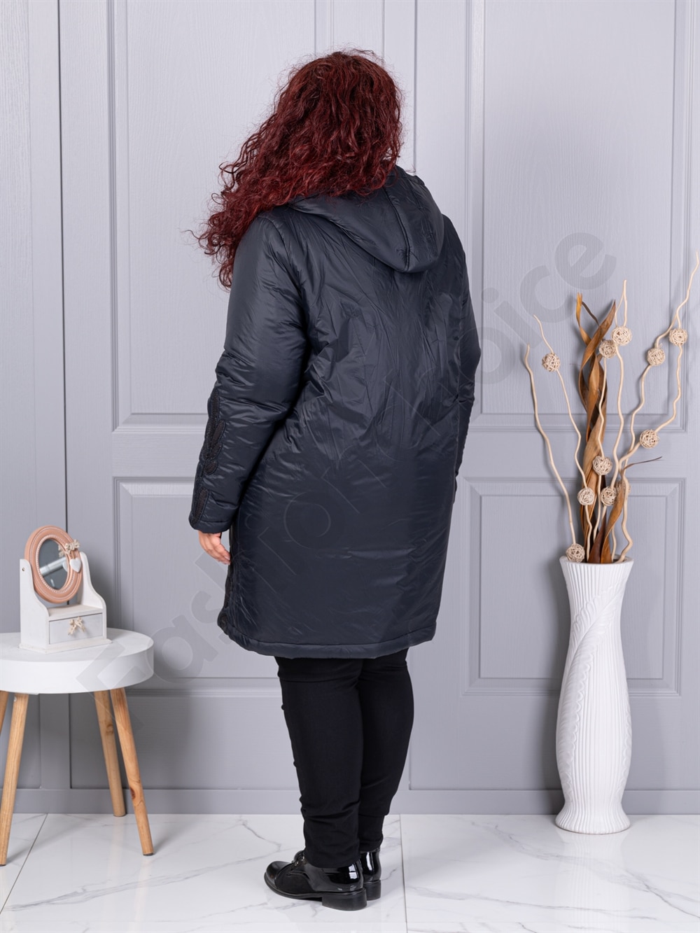 Plus size μπουφάν με μοτίβο και παγιέτες-71399