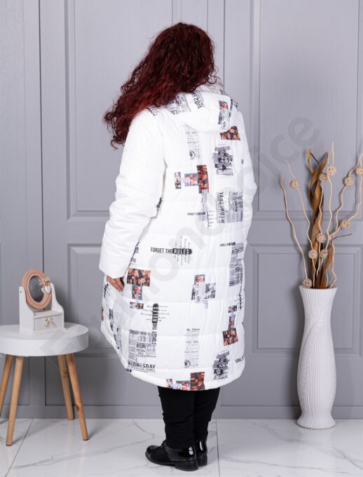Plus size μακρύ χειμερινό μπουφάν με σχέδιο-λευκό-71303-1