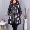 Plus size μακρύ χειμερινό μπουφάν με σχέδιο-μαύρο-71303