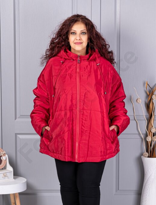 Plus size χειμερινό μπουφάν με κουκούλα-κόκκινο-63280-1