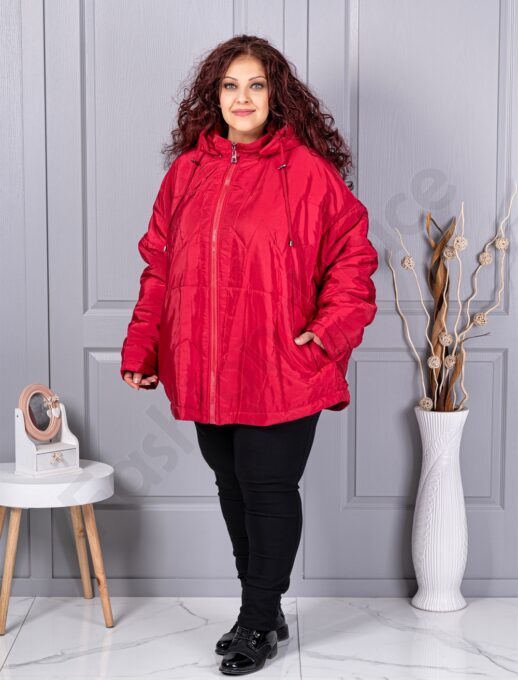 Plus size χειμερινό μπουφάν με κουκούλα-κόκκινο-63280-1