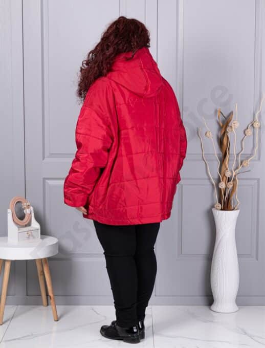 Plus size χειμερινό μπουφάν με κουκούλα-κόκκινο-63280-1
