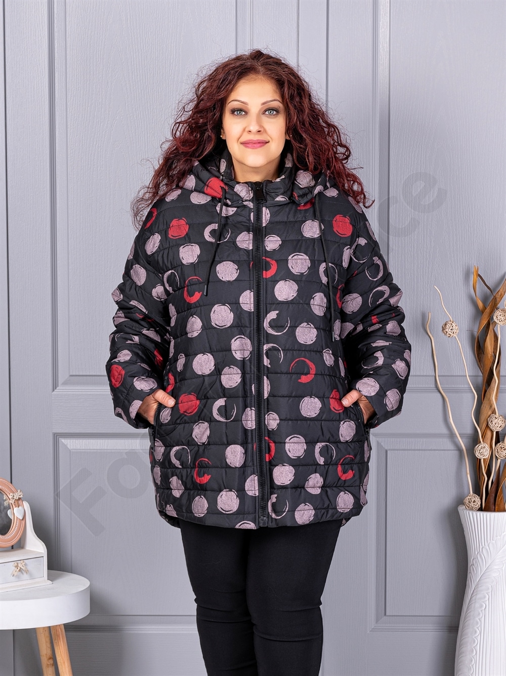 Plus size μπουφάν με πουά-κωδ 63297