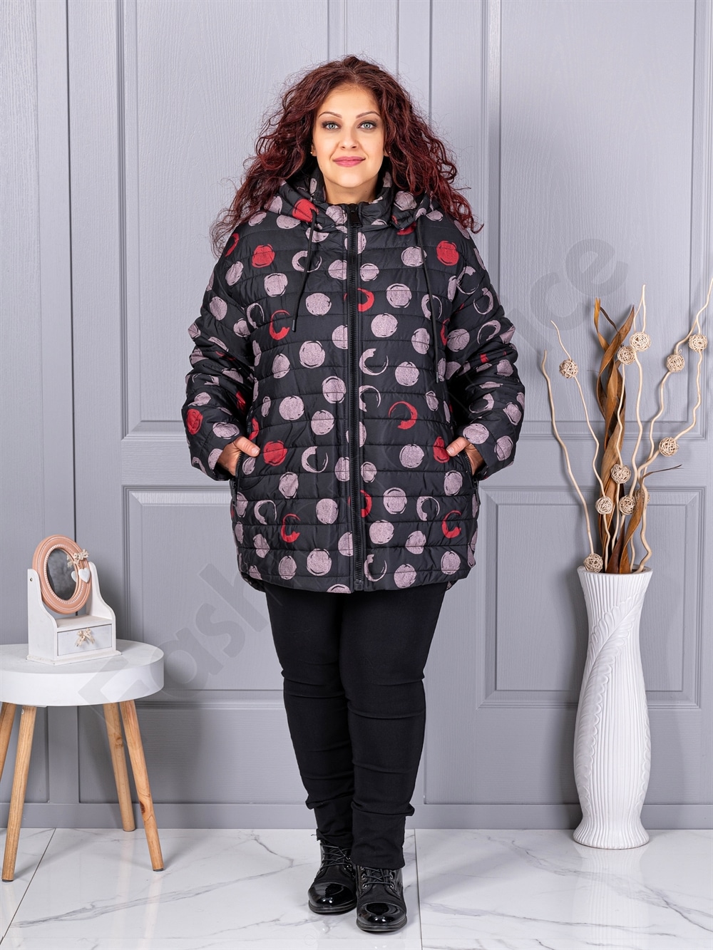 Plus size μπουφάν με πουά-κωδ 63297