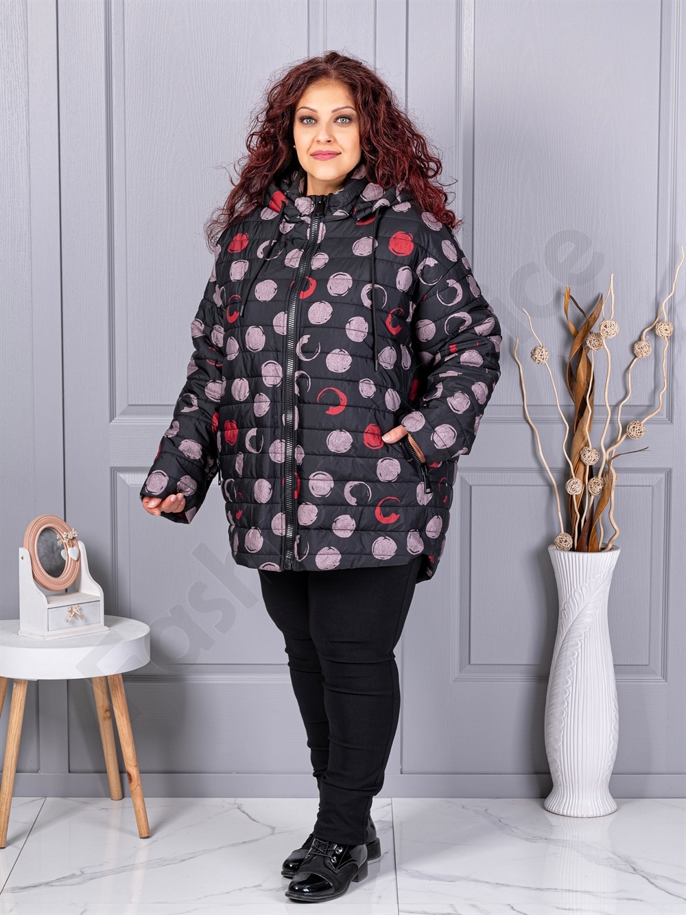 Plus size μπουφάν με πουά-κωδ 63297
