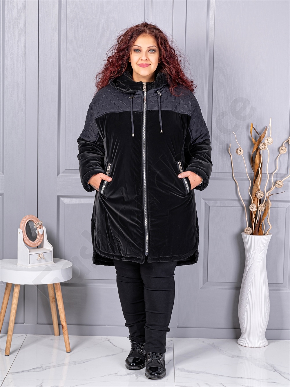 Plus size μπουφάν με ανάγλυφο σχέδιο-71404