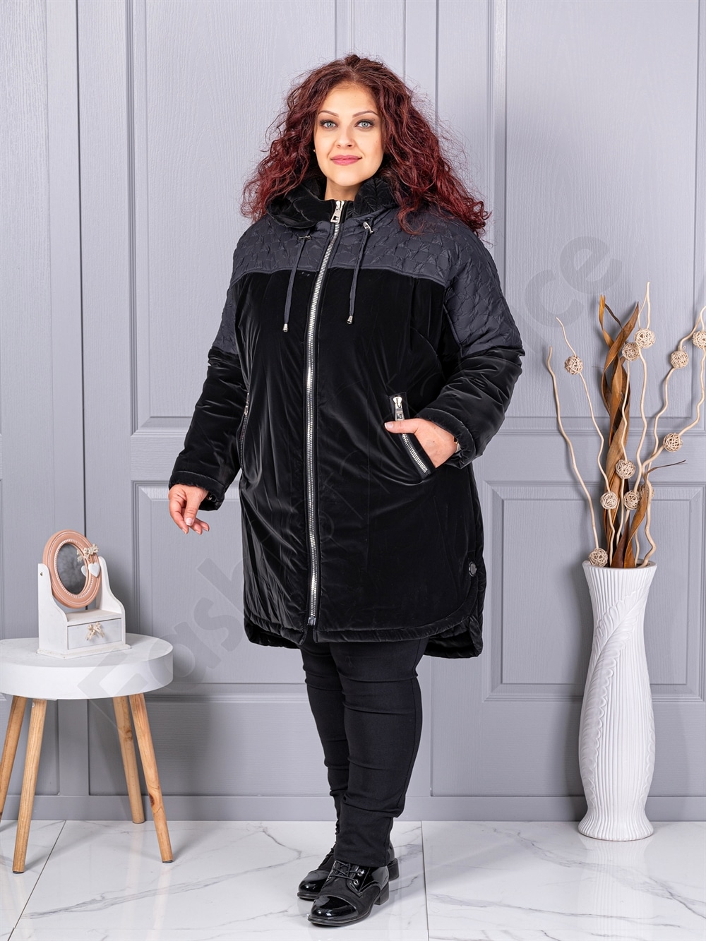 Plus size μπουφάν με ανάγλυφο σχέδιο-71404