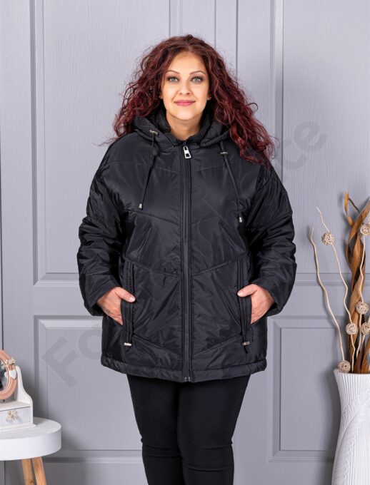 Plus size καπιτονέ μπουφάν με κουκούλα-κωδ 63265