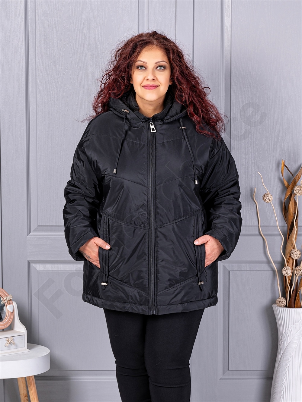 Plus size καπιτονέ μπουφάν με κουκούλα-κωδ 63265
