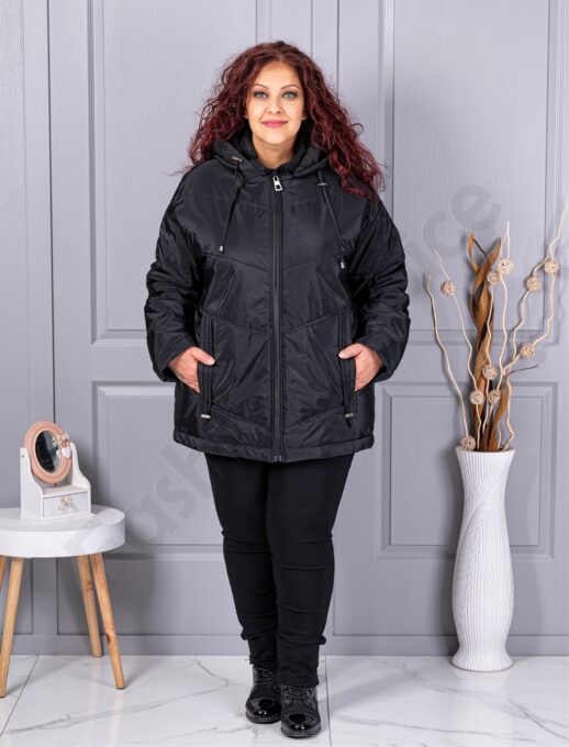 Plus size καπιτονέ μπουφάν με κουκούλα-κωδ 63265