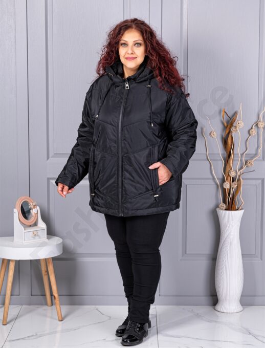 Plus size καπιτονέ μπουφάν με κουκούλα-κωδ 63265
