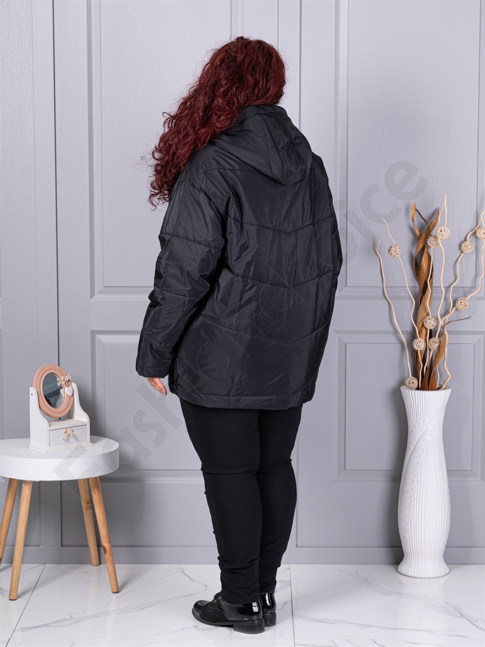 Plus size καπιτονέ μπουφάν με κουκούλα-κωδ 63265