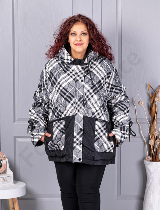 Plus size χειμερινό μπουφάν με καρό μοτίβο-κωδ 63253
